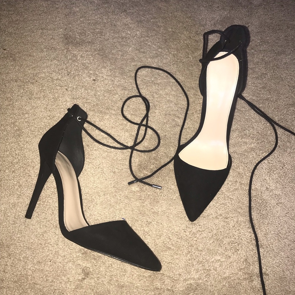 Faux Suede Ankle Wrap Heels